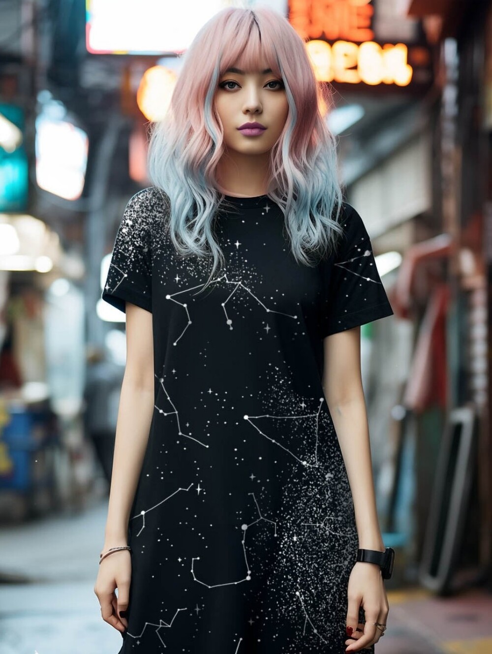 Black Constellation Tee Dress